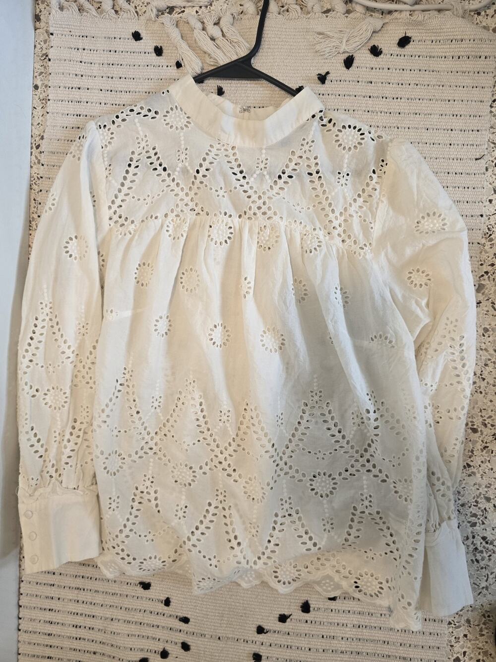 Eloquii Blouse Cream Eyelet Long Sleeve Mock Neck Cotton romance historic sz 16